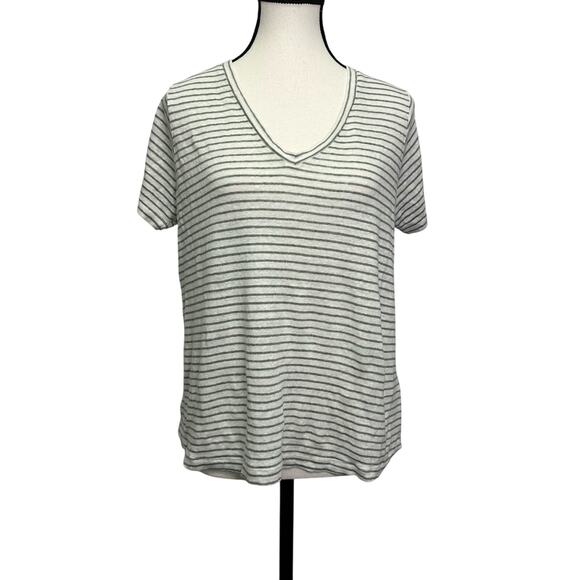 Vineyard Vines Women’s Green & White Soft Linen Striped V-Neck Top - Size M - Picture 1 of 11